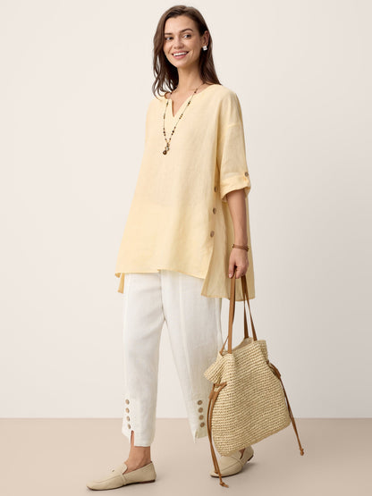 100% Linen Curved-Hem Oversized Top DAPHNEA LINTICO