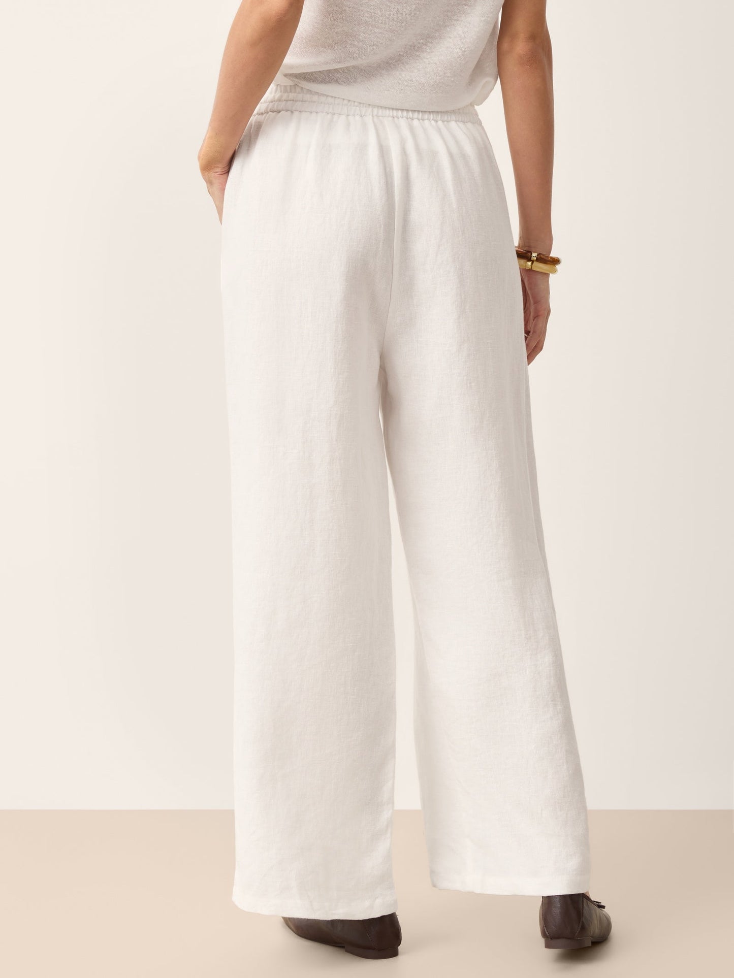 100% Linen Convertible Drawstring Hem Elasticated Waist Wide-Leg Pants YSELINE LINTICO