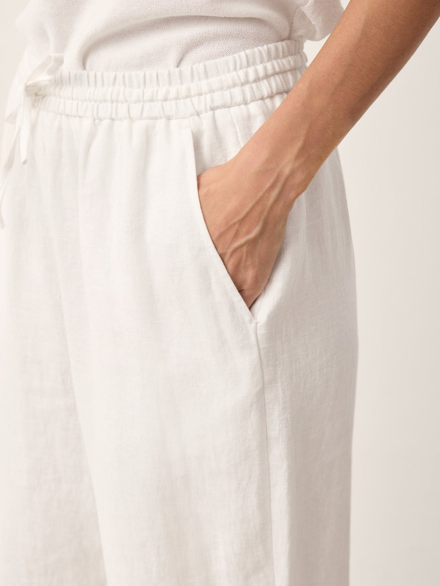 100% Linen Convertible Drawstring Hem Elasticated Waist Wide-Leg Pants YSELINE LINTICO