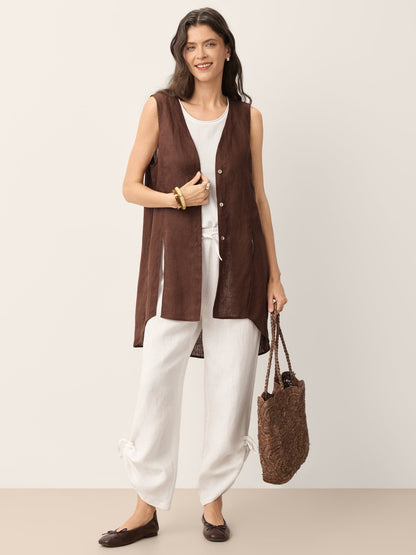 100% Linen Convertible Drawstring Hem Elasticated Waist Wide-Leg Pants YSELINE LINTICO