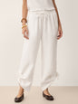 100% Linen Convertible Drawstring Hem Elasticated Waist Wide-Leg Pants YSELINE LINTICO