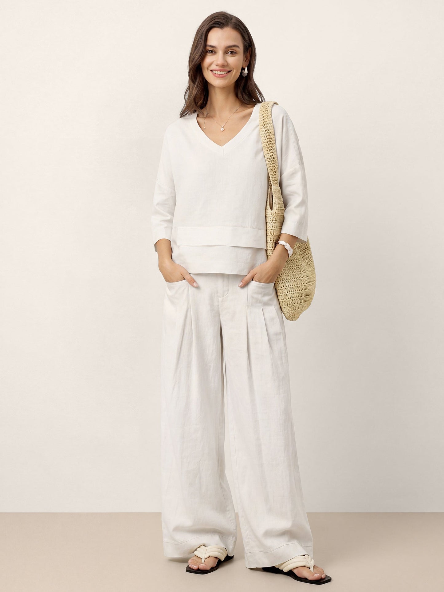 100% Linen Drop Shoulder Asymmetric Layered Hem Overtop VIOLA LINTICO