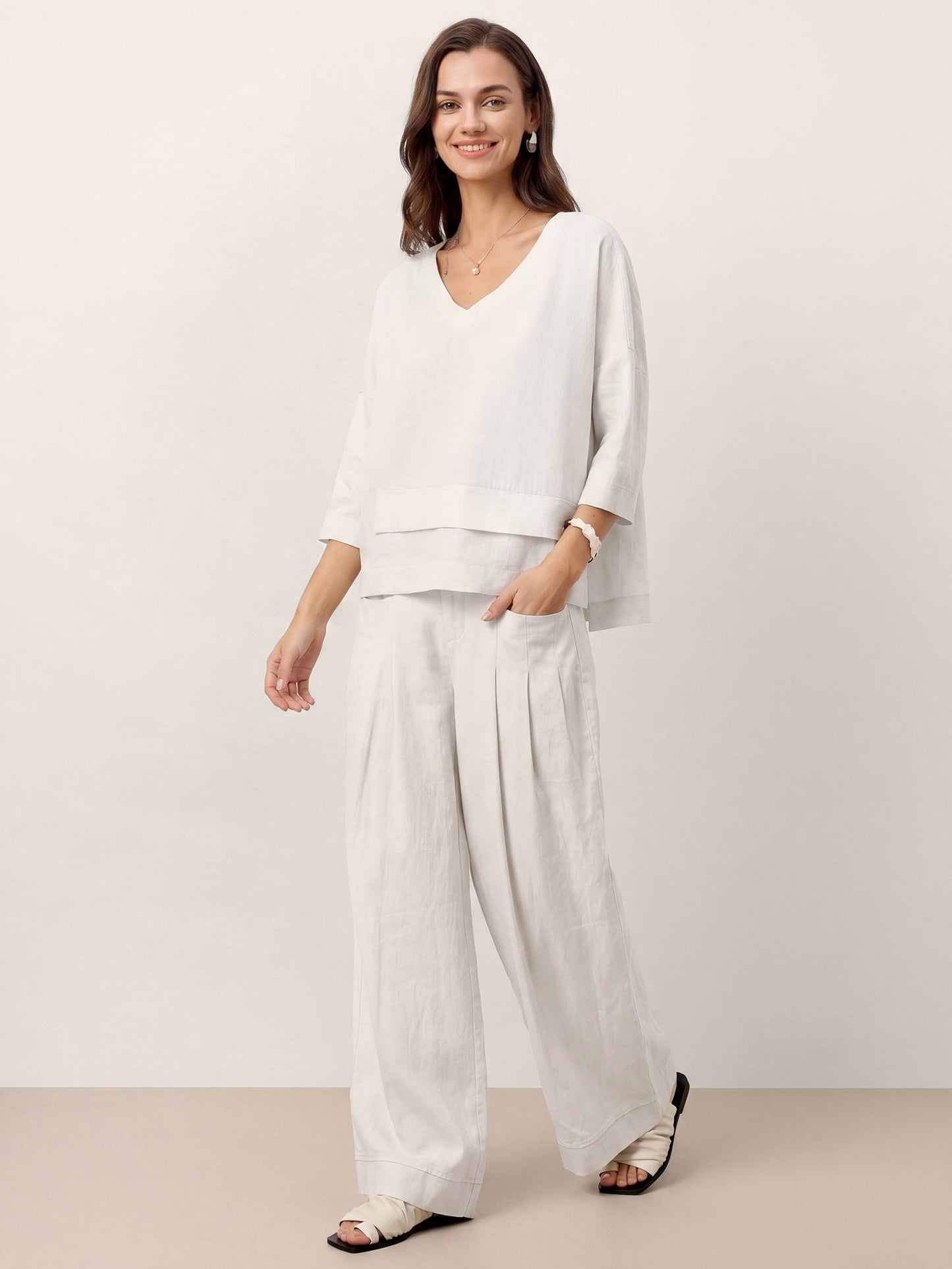 100% Linen Sculpted Pleat Elasticated Back Relaxed Pants VERIDIANA LINTICO