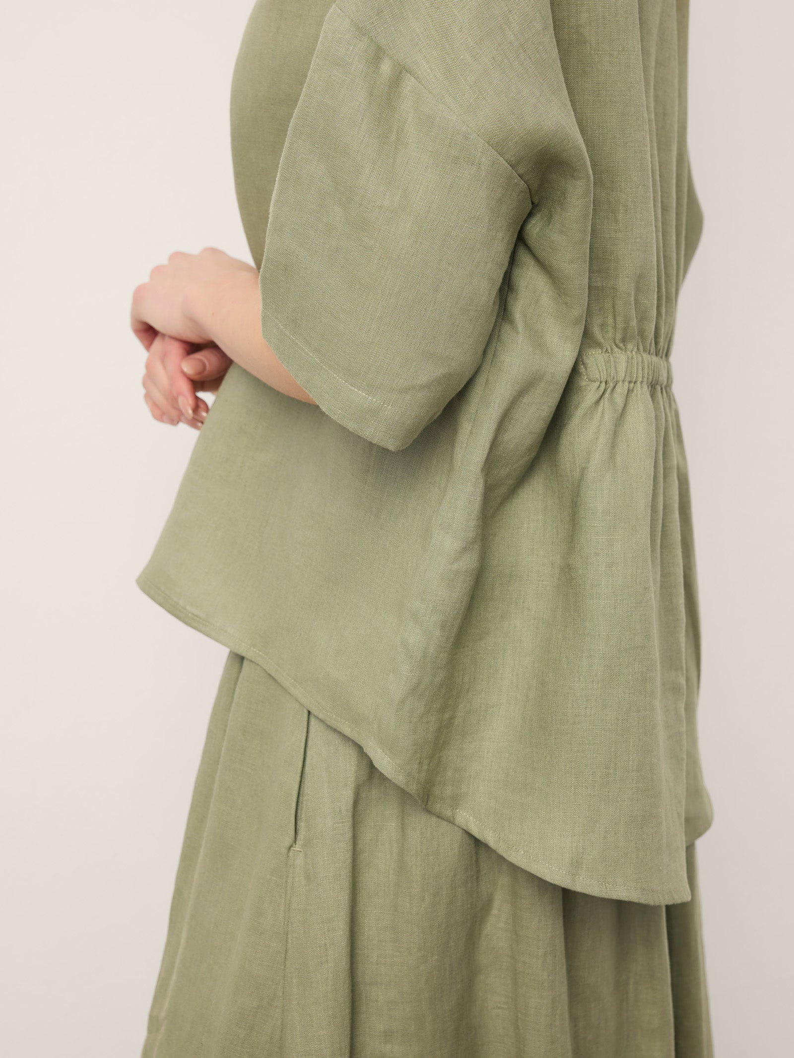 100% Linen Drop Shoulder Shirred Back High-Low Hem Top LINDSEY LINTICO