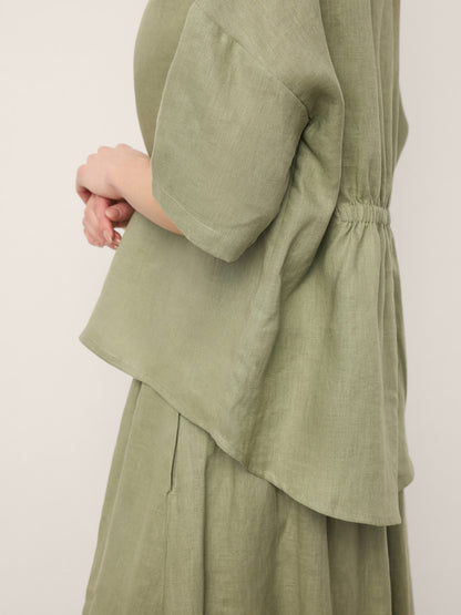 100% Linen Drop Shoulder Shirred Back High-Low Hem Top LINDSEY LINTICO
