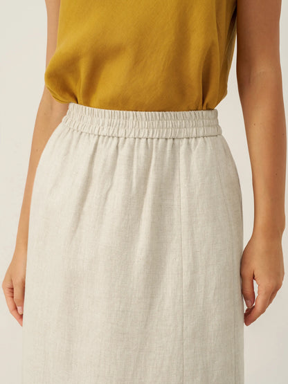 100% Linen Elastic Waist Beaded Skirt BIAN
