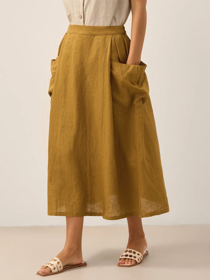 Linen Checked Elastic Waist Skirt MARINA LINTICO
