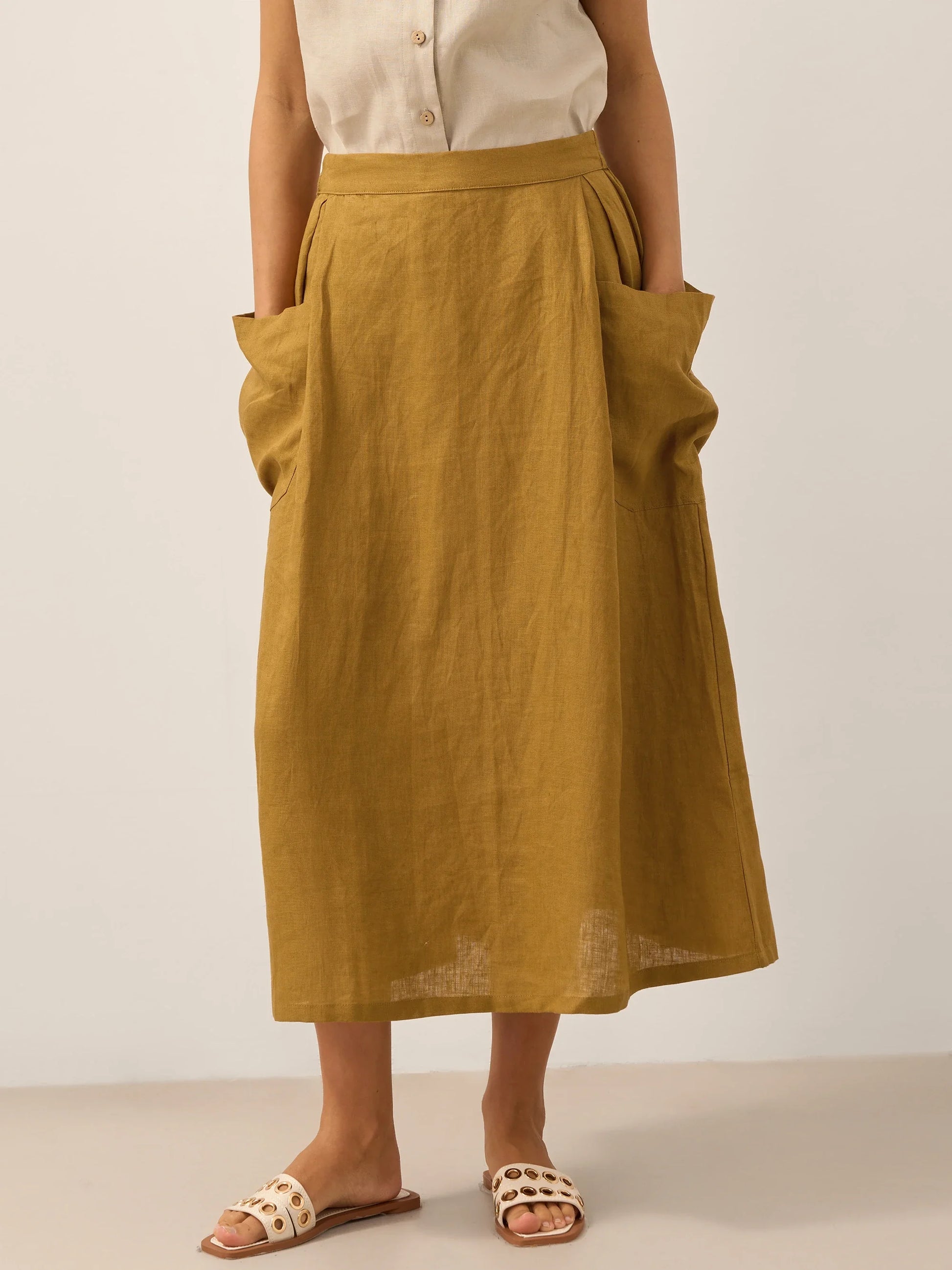 Linen Checked Elastic Waist Skirt MARINA LINTICO