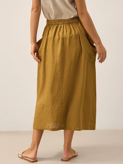 Linen Checked Elastic Waist Skirt MARINA LINTICO