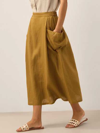Linen Checked Elastic Waist Skirt MARINA LINTICO