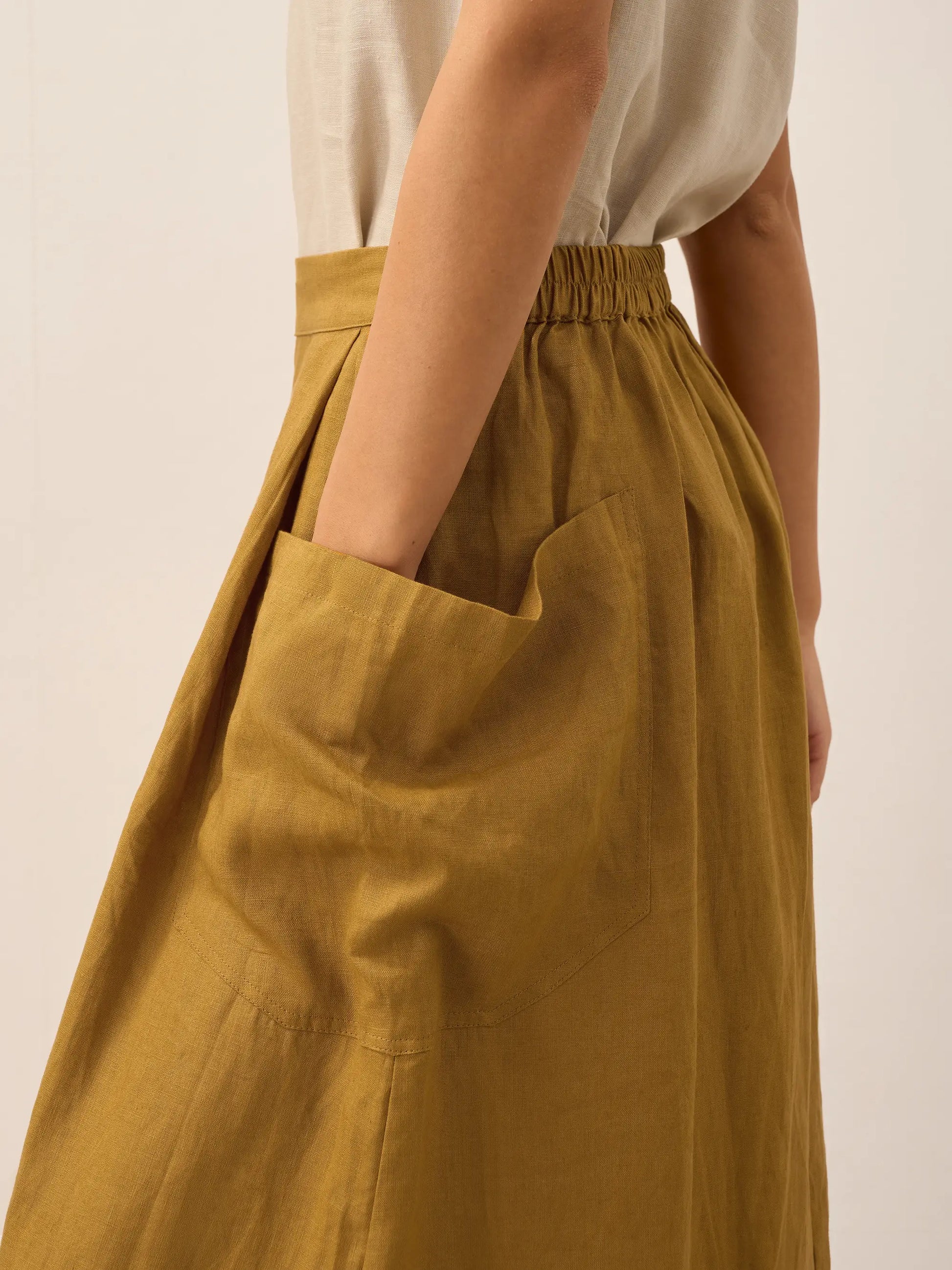 100% Linen Elastic Waist Skirt MARINA LINTICO