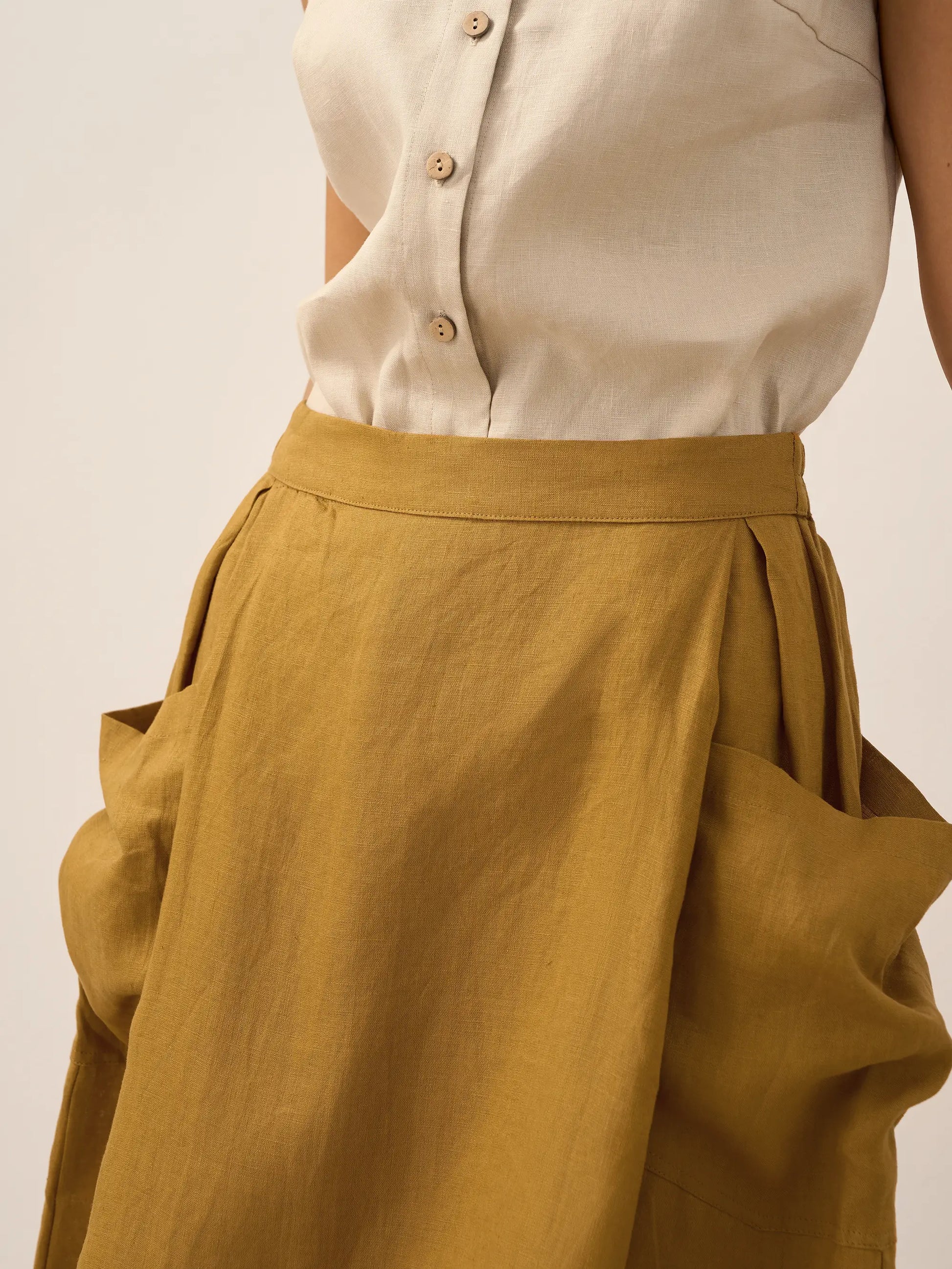 Linen Checked Elastic Waist Skirt MARINA LINTICO