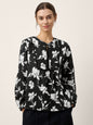100% Linen Floral Printed Gathered Pullover Top AMIYA
