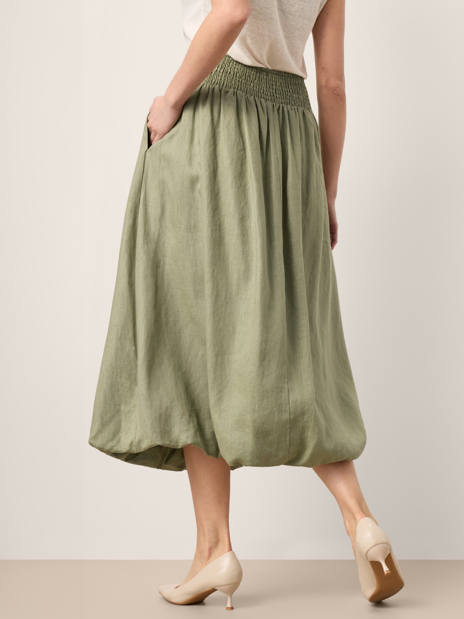 100% Linen Gathered Waist Bubble Hem A-Line Skirt LEONA LINTICO