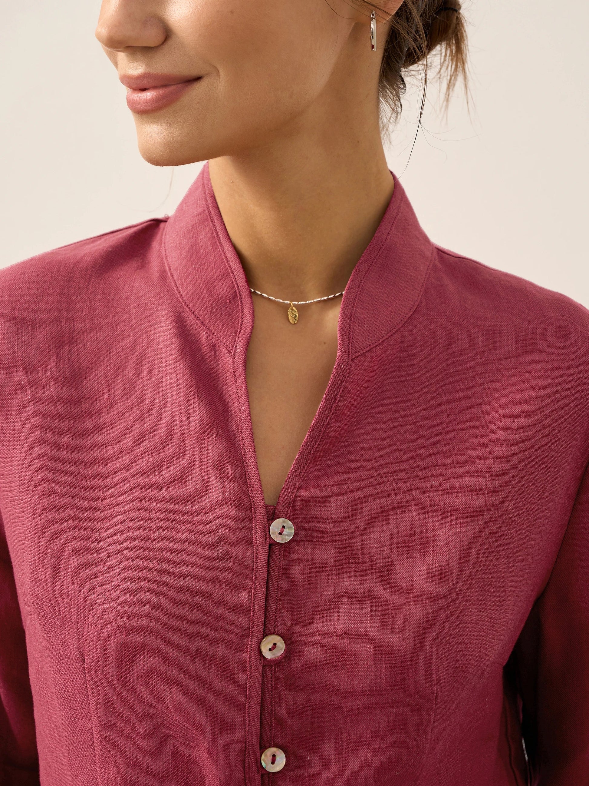 100% Linen Hand Button Fitted Jacket AMELIA LINTICO