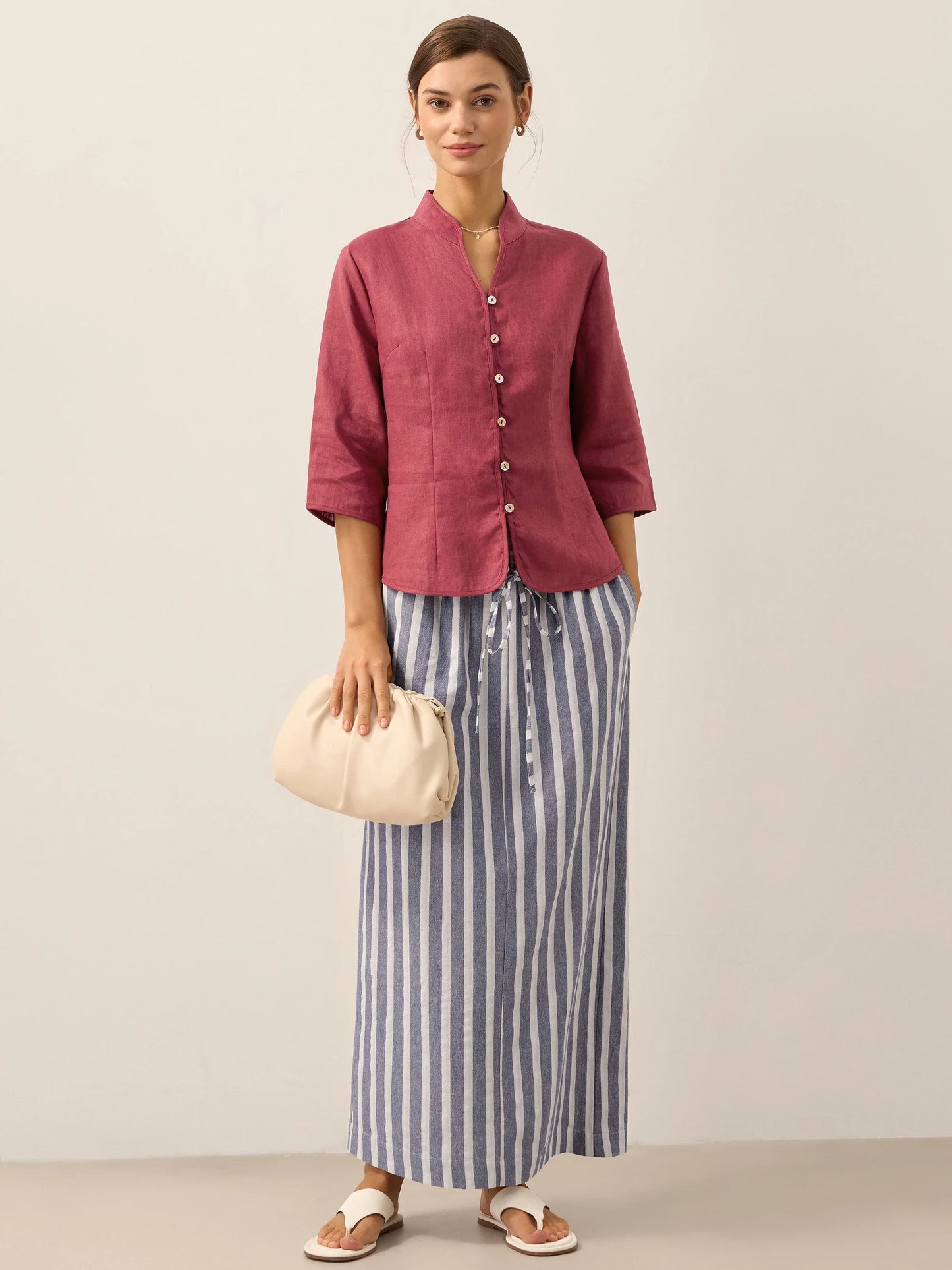 100% Linen Hand Button Fitted Jacket AMELIA LINTICO