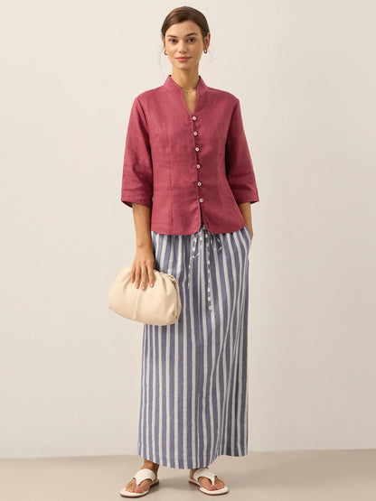 100% Linen Hand Button Fitted Jacket AMELIA LINTICO