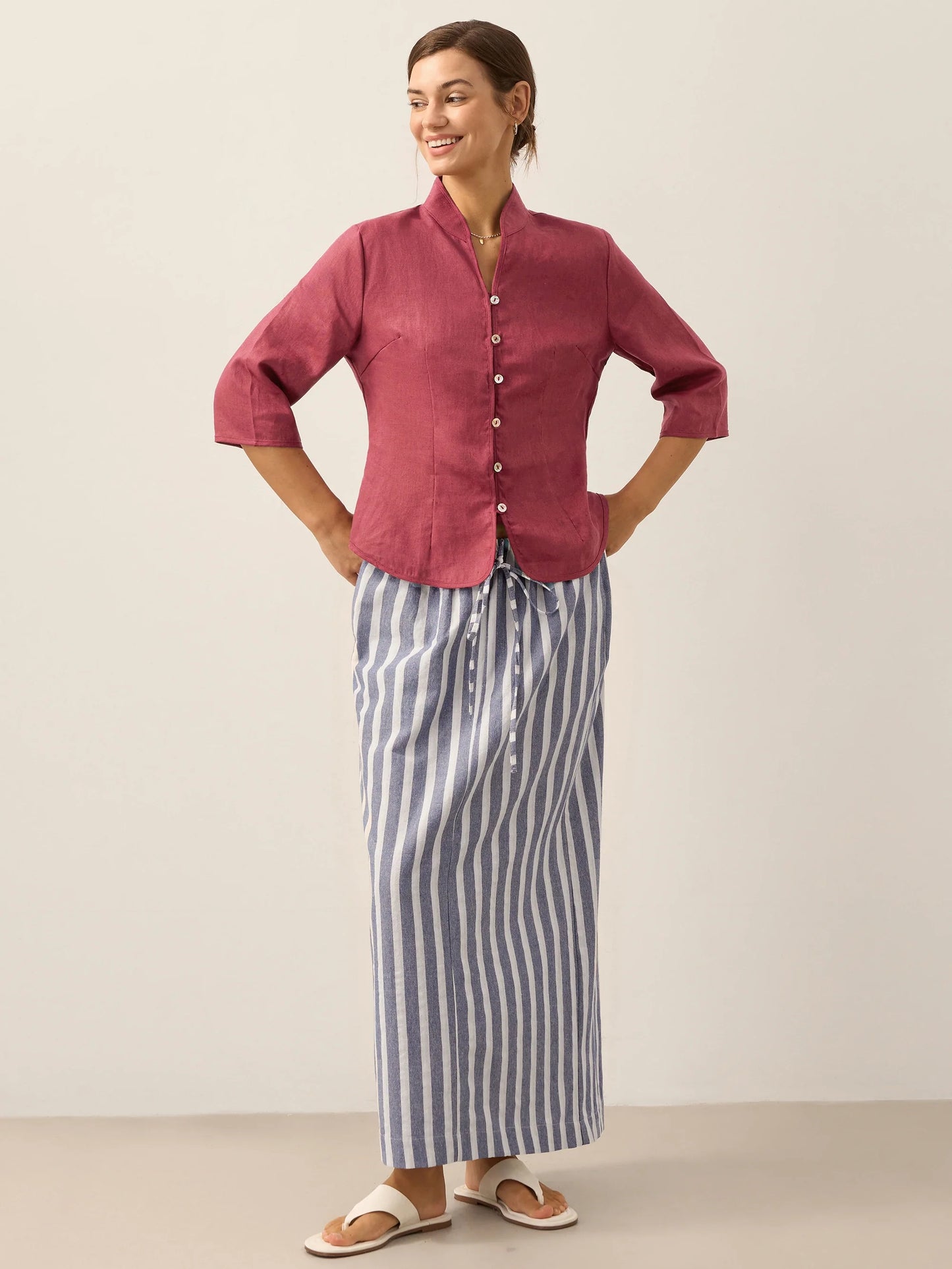 100% Linen Hand Button Fitted Jacket AMELIA LINTICO