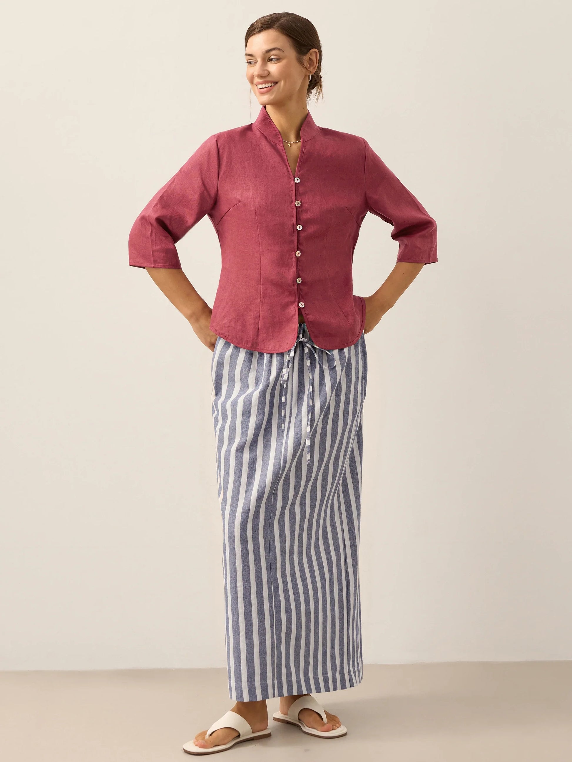 100% Linen Hand Button Fitted Jacket AMELIA LINTICO