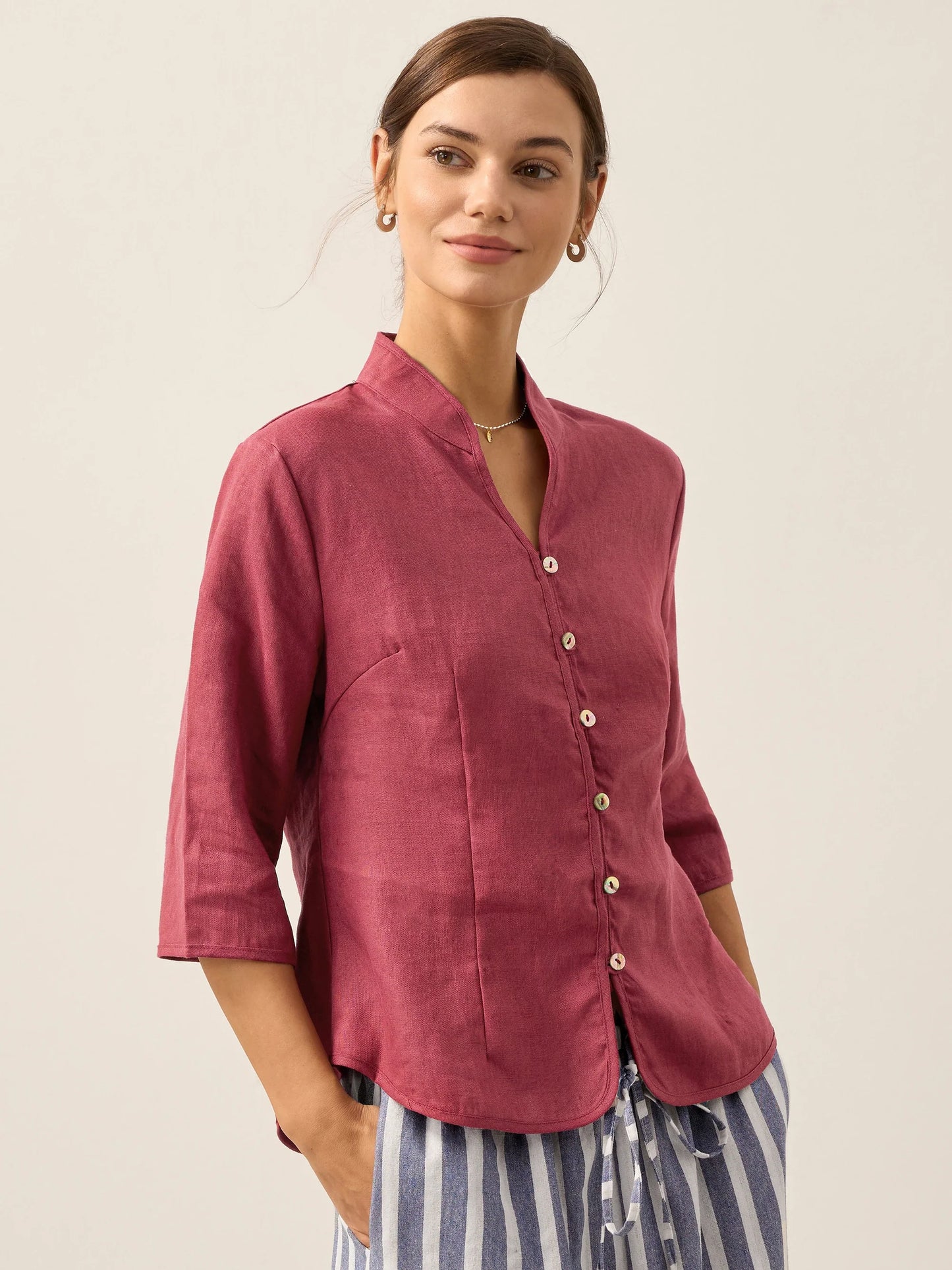 100% Linen Hand Button Fitted Jacket AMELIA LINTICO