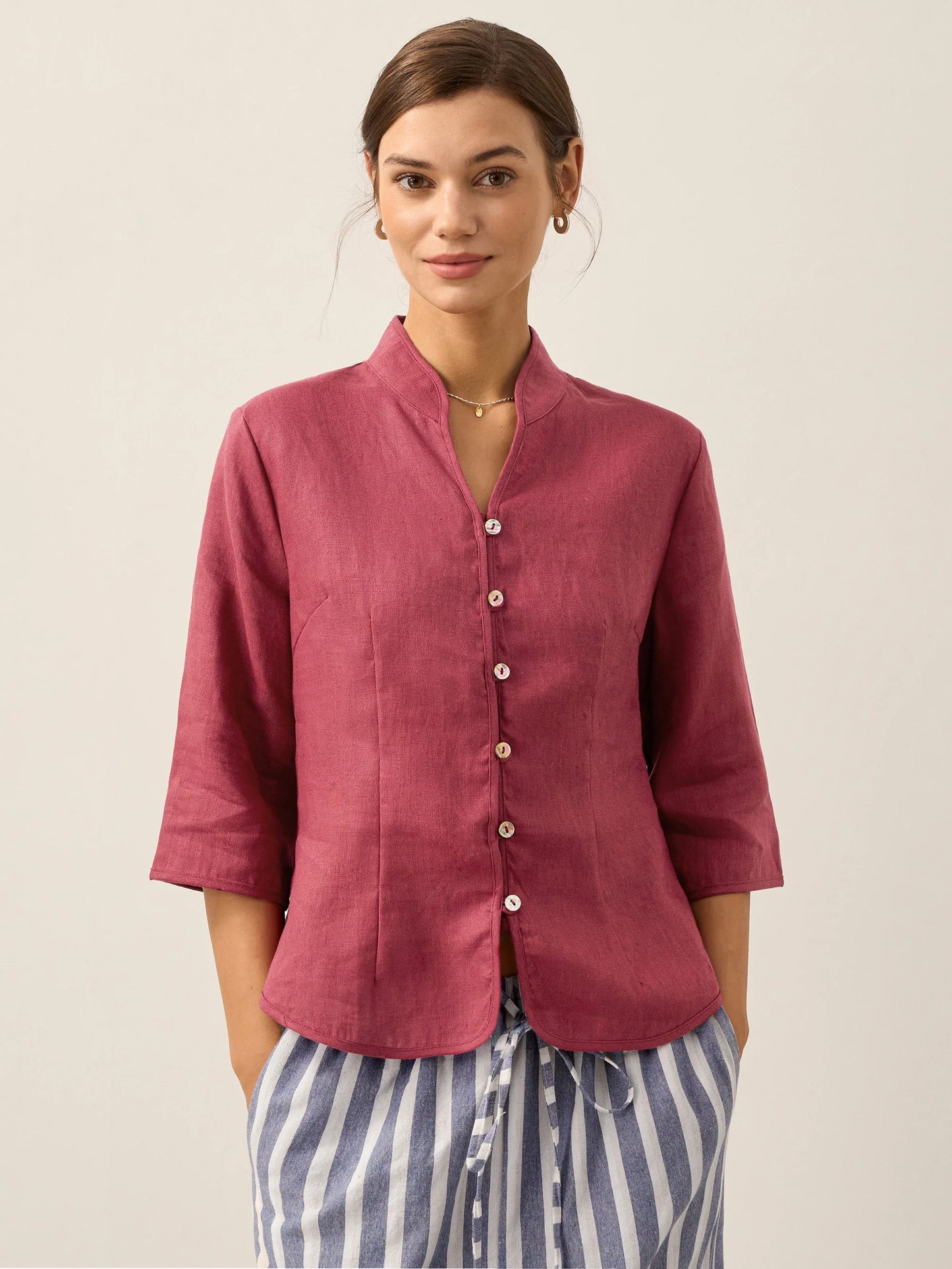 100% Linen Hand Button Fitted Jacket AMELIA LINTICO