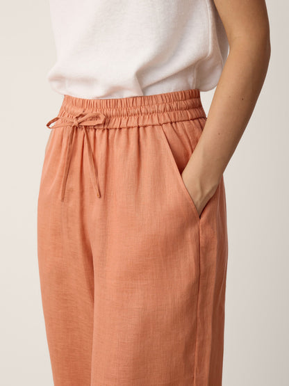 100% Linen Lace-Hem Wide-Leg Pants DARBY LINTICO