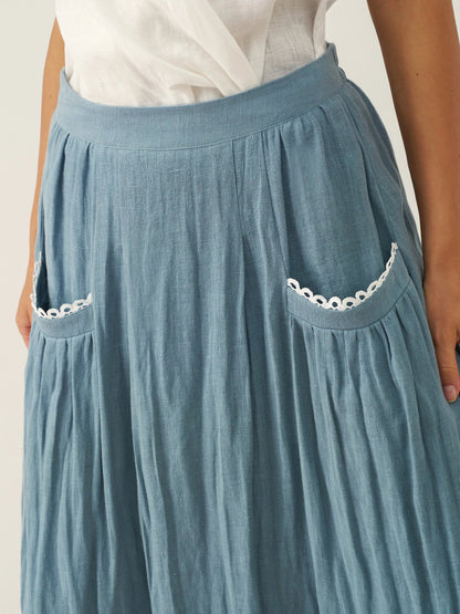 100% Linen Lace-Up Pocket Skirt FENLA LINTICO