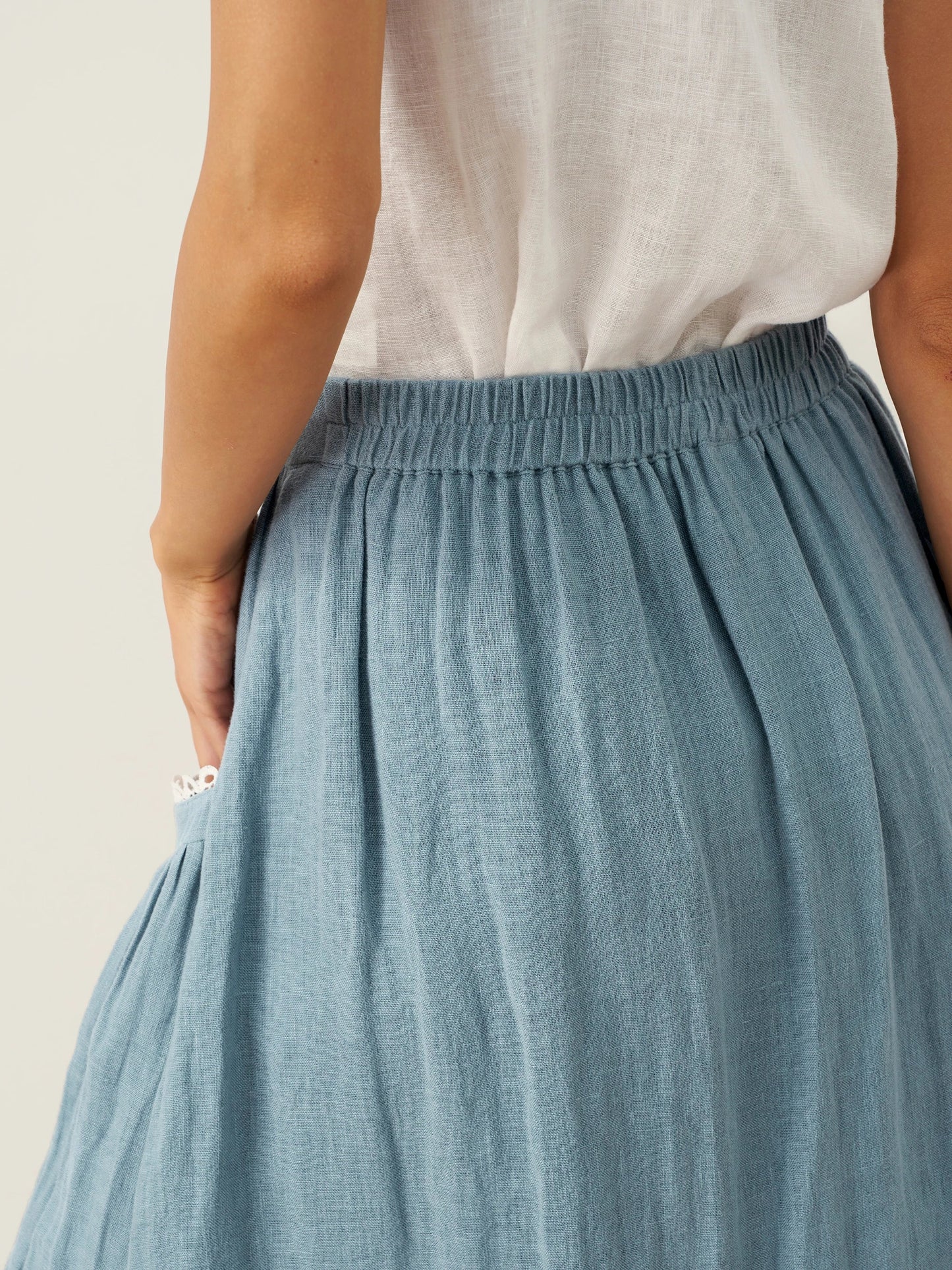 100% Linen Lace-Up Pocket Skirt FENLA LINTICO