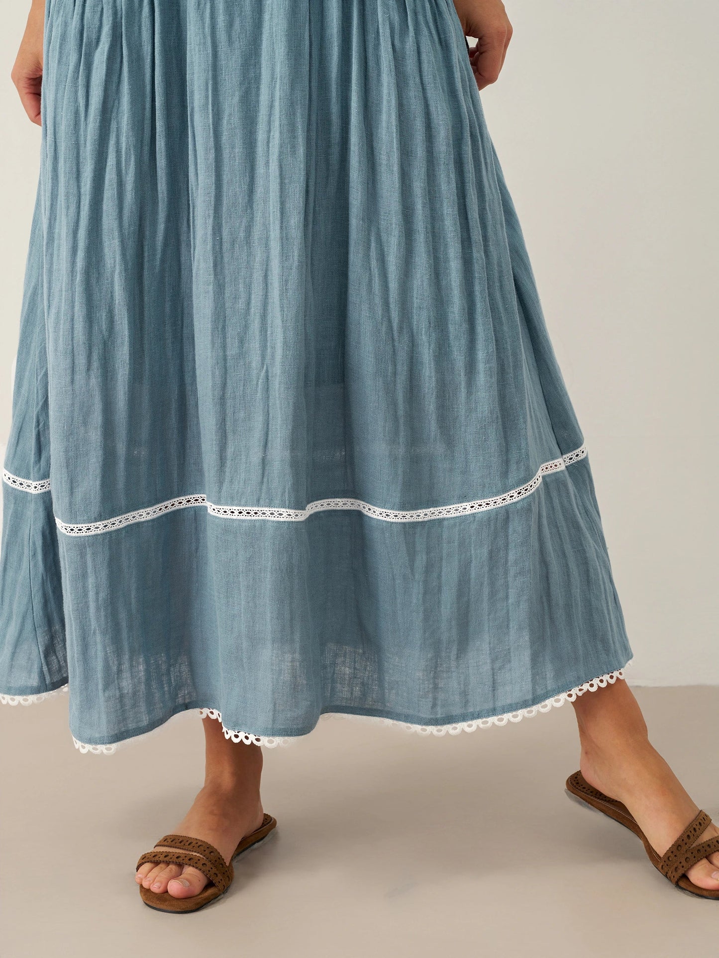 100% Linen Lace-Up Pocket Skirt FENLA LINTICO