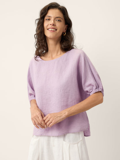 100% Linen Lace Inset Sculpted Cuff Top QUILLA LINTICO