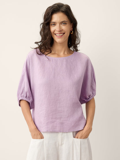 100% Linen Lace Inset Sculpted Cuff Top QUILLA LINTICO