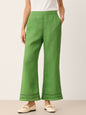 100% Linen Lace Trim Elasticated Waist Cropped Flare Pants NERINA LINTICO