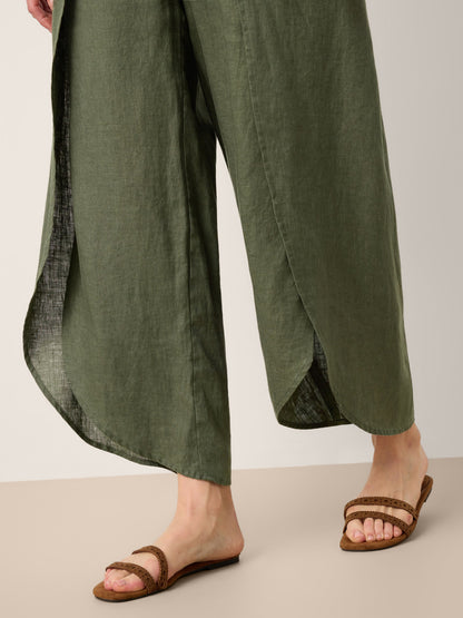 100% Linen Layered Slit Wide-Leg Drawstring Pants PEREGRINE LINTICO