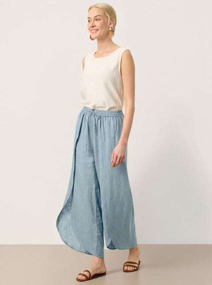 100% Linen Layered Slit Wide-Leg Drawstring Pants PEREGRINE LINTICO