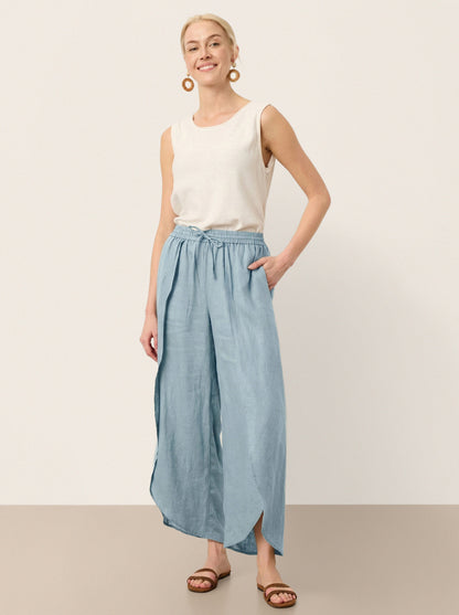 100% Linen Layered Slit Wide-Leg Drawstring Pants PEREGRINE LINTICO