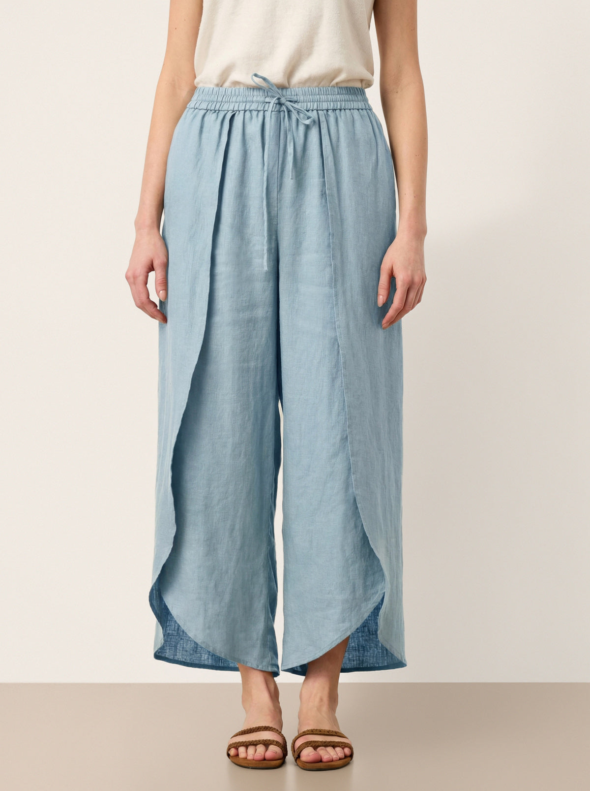 100% Linen Layered Slit Wide-Leg Drawstring Pants PEREGRINE LINTICO