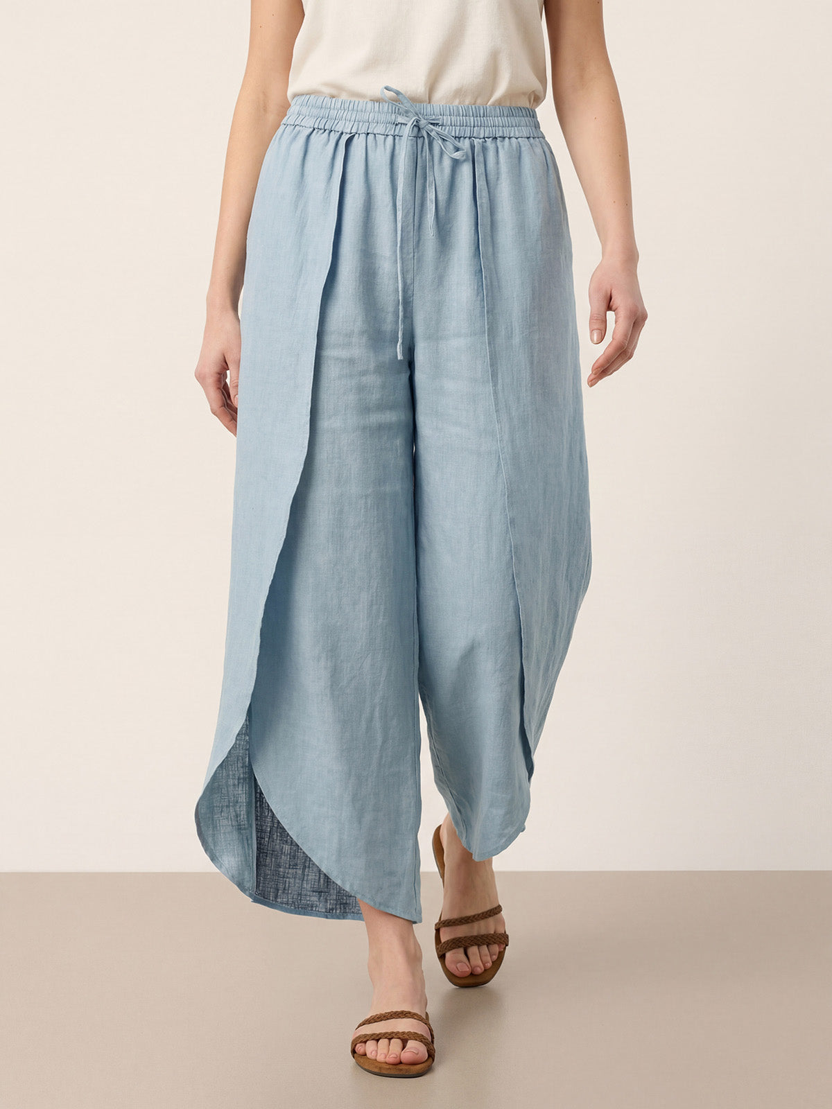 100% Linen Layered Slit Wide-Leg Drawstring Pants PEREGRINE LINTICO
