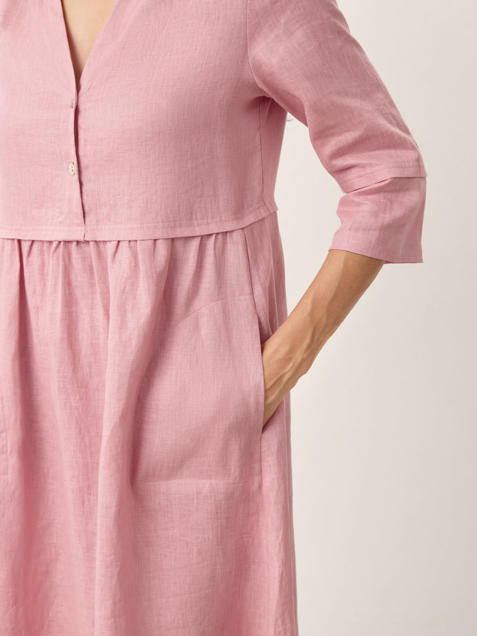 100% Linen Loose Fit Button Waist Gathered Maxi Dress LUNA LINTICO