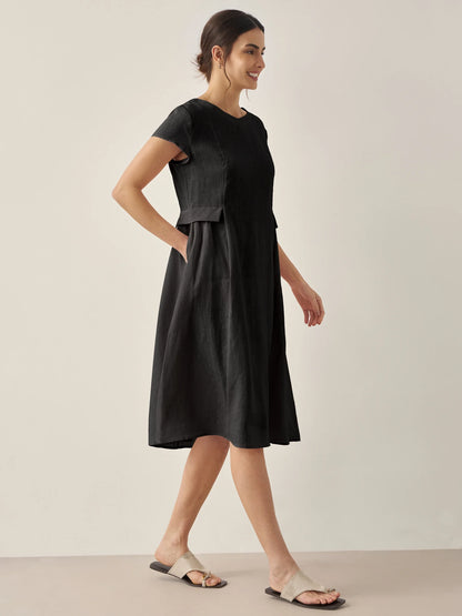100% Linen Natural Summer V-Neck Dress ALEXA LINTICO
