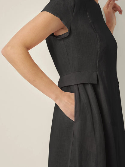 100% Linen Natural Summer V-Neck Dress ALEXA LINTICO