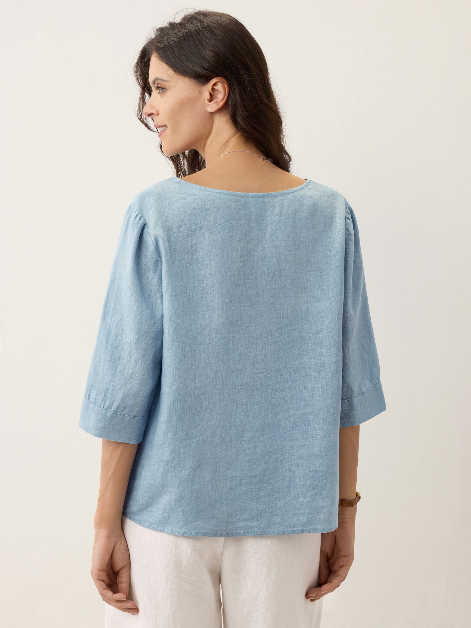 100% Linen Split Neck Inverted Pleat Top TABITHA LINTICO