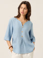 100% Linen Split Neck Inverted Pleat Top TABITHA LINTICO