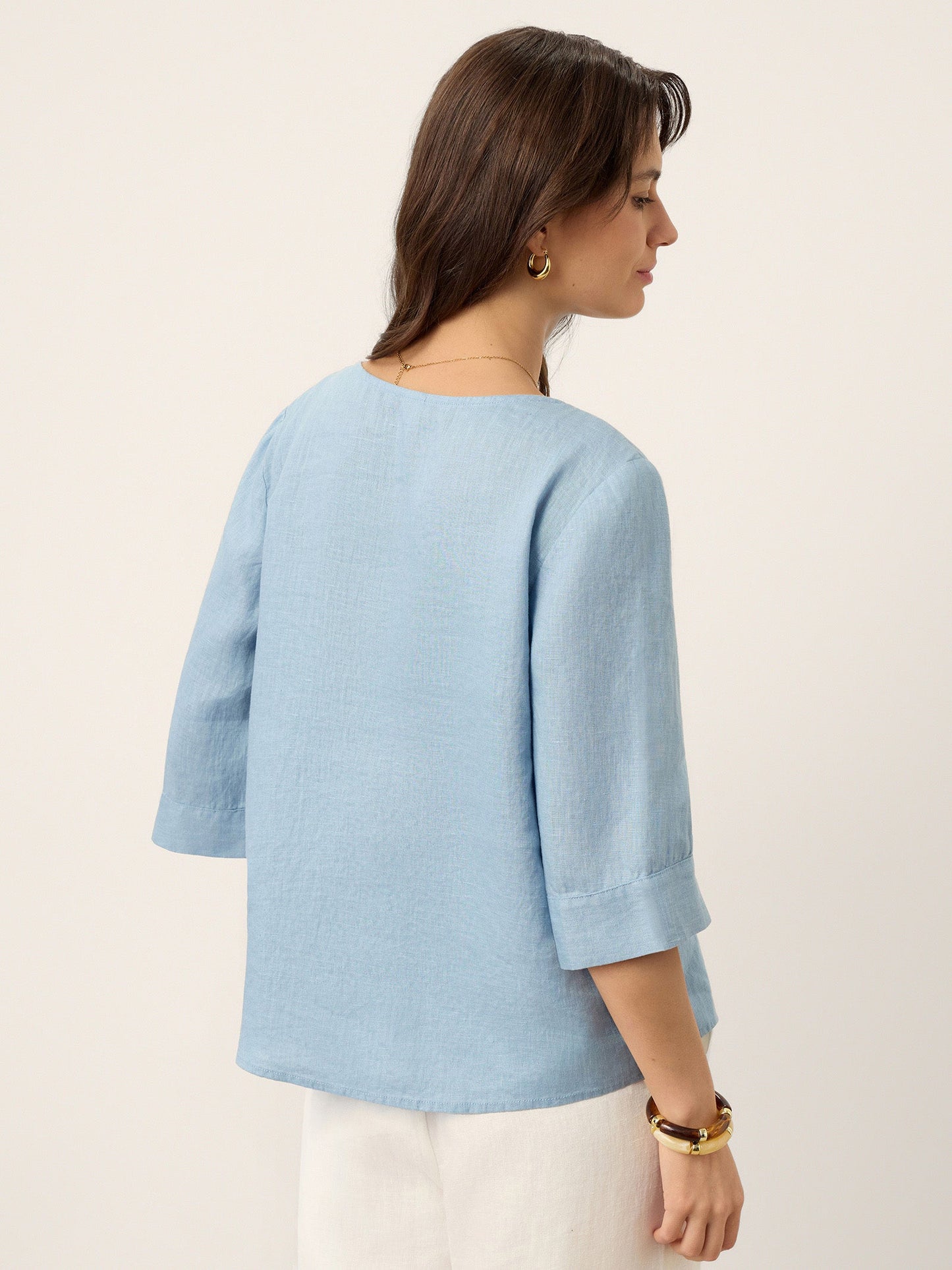 100% Linen Split Neck Inverted Pleat Top TABITHA LINTICO