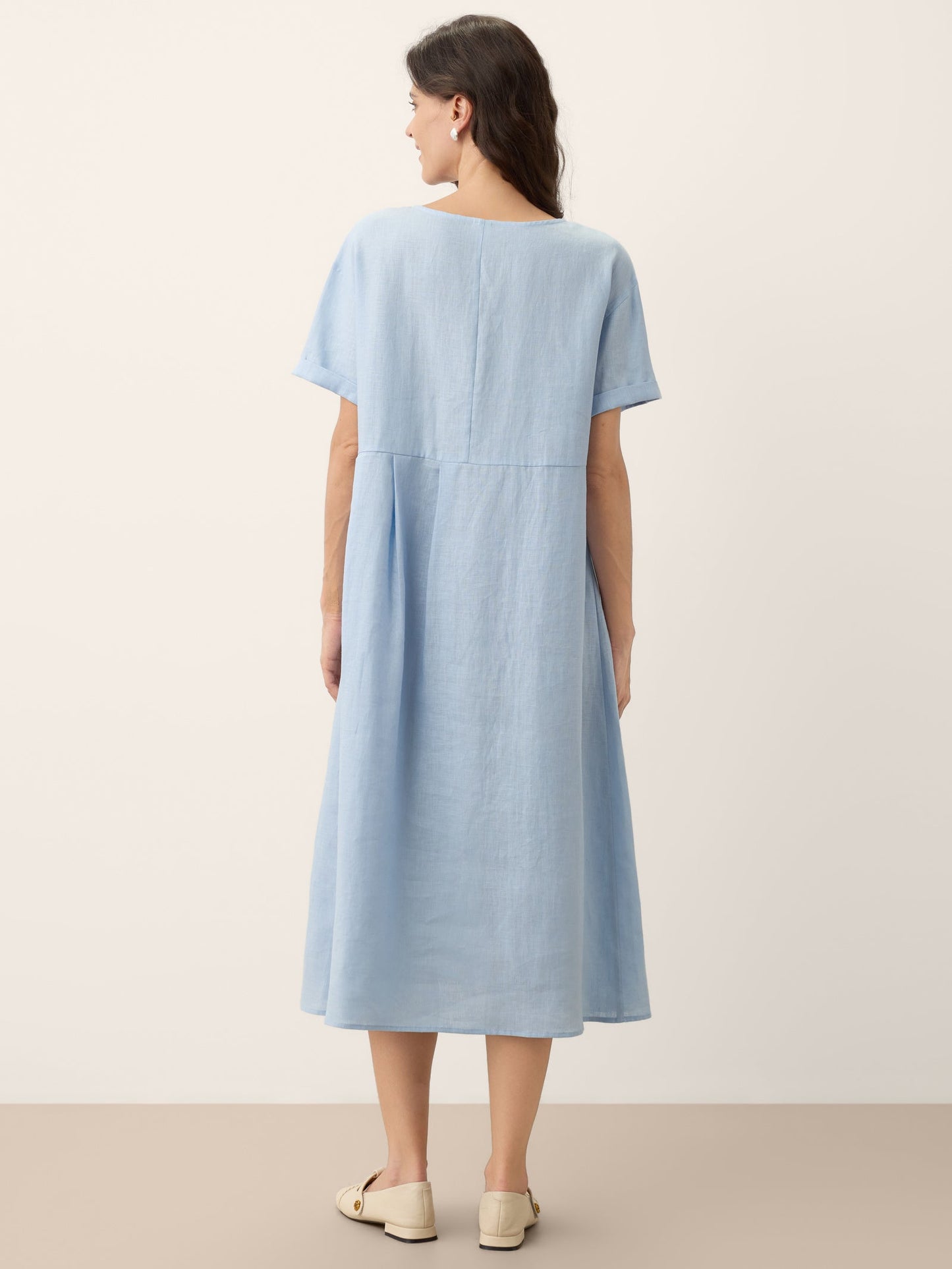 100% Linen Pinstripe Paneled Short-Sleeved Dress MORGAN LINTICO