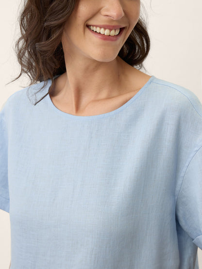 100% Linen Pinstripe Paneled Short-Sleeved Dress MORGAN LINTICO