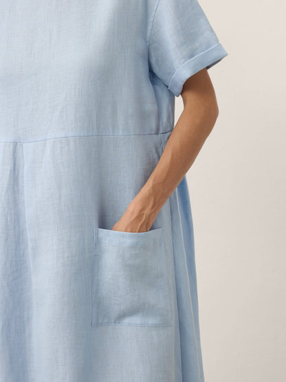 100% Linen Pinstripe Paneled Short-Sleeved Dress MORGAN LINTICO