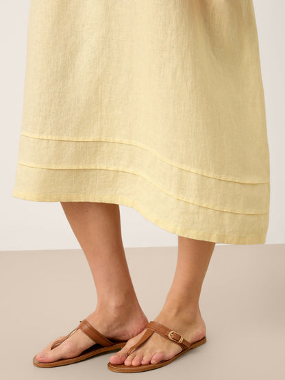 100% Linen Pintucked Embroidered Adjustable Belt Tiered Maxi Dres VERENA