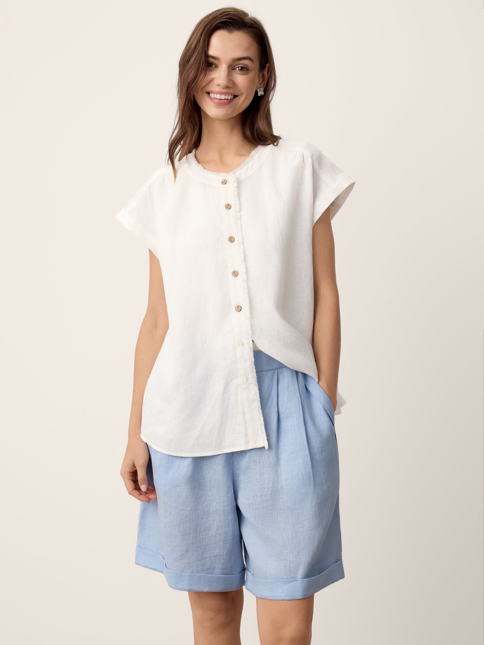 100% Linen Pleated Cuffed Shorts IRISSA LINTICO