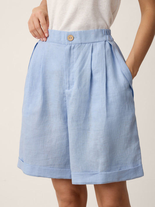 100% Linen Pleated Cuffed Shorts IRISSA LINTICO