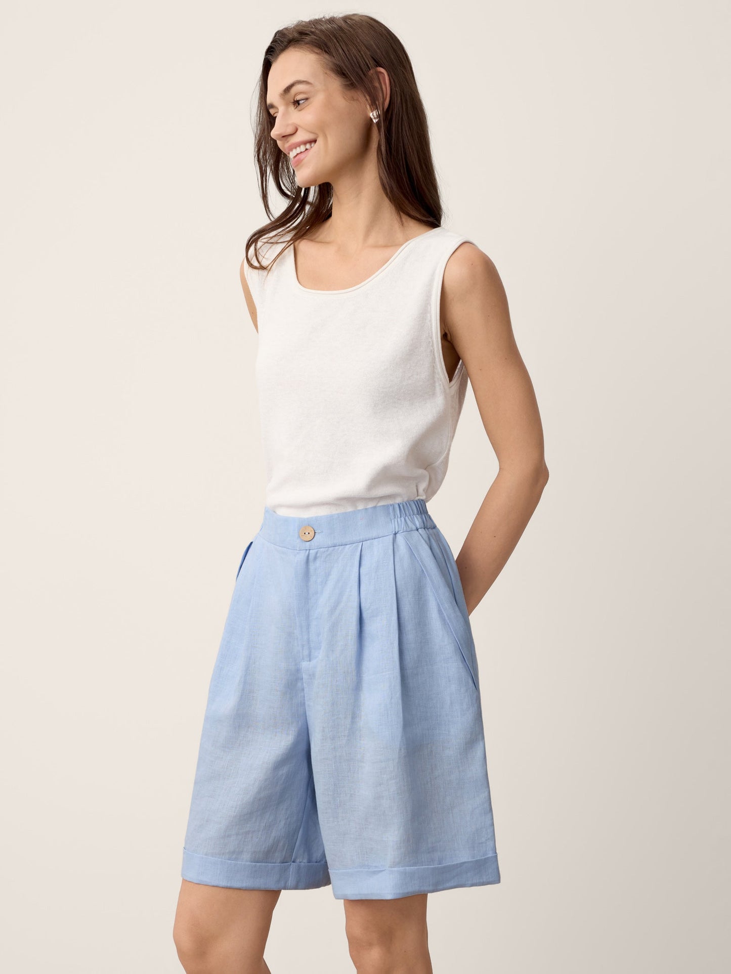 100% Linen Pleated Cuffed Shorts IRISSA LINTICO